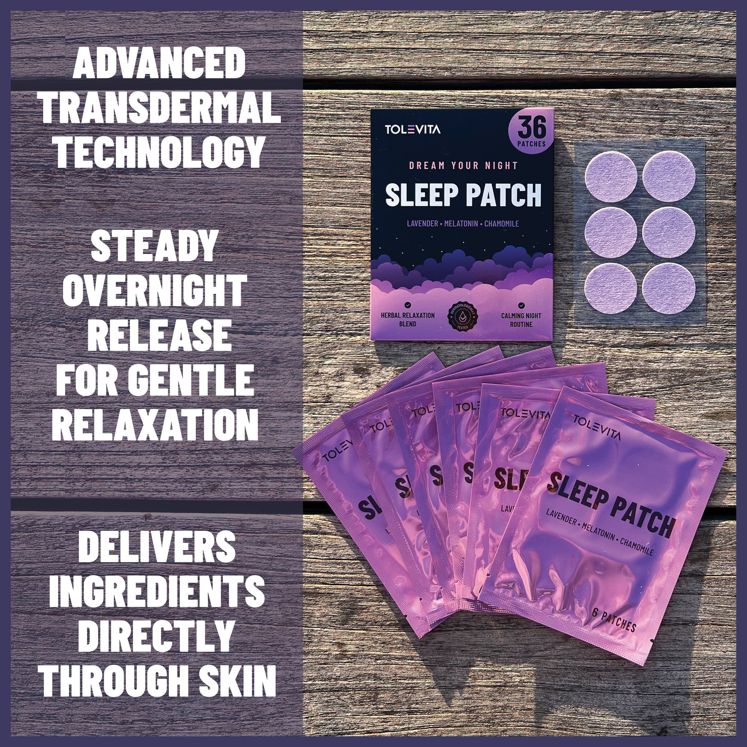 Sleep Patches Natural Sleep Aid with Melatonin, Lavender, L-Theanine, GABA & Herbal Extracts, 36 patches